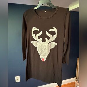 Black Reindeer Graphic Long Sleeve Top